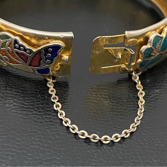 Vintage Unsigned Gold-tone Floral Flower Cloisonne Hinged Bangle Bracelet 36.2g - Picture 14 of 16